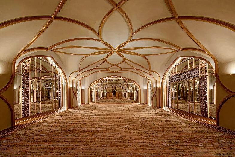 RS Contract, Gold vaulted corridor, bespoke hospitality interiors